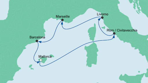 Aida Perlen am Mittelmeer Routenverlauf